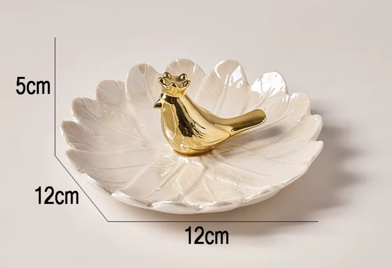 Gold Bird Ceramic Trinket Dish — 12 cm