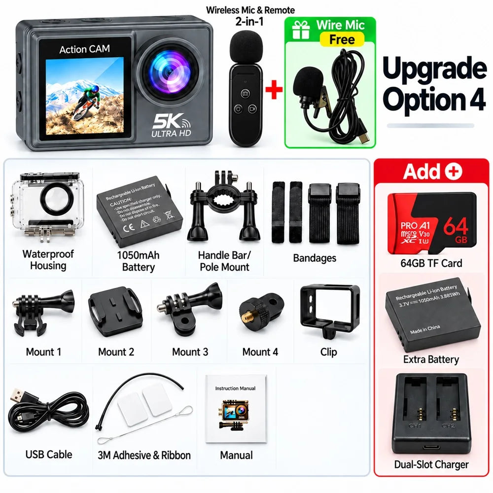TrailCam 5K Action Camera | Dual Screen Waterproof Sports Camera
