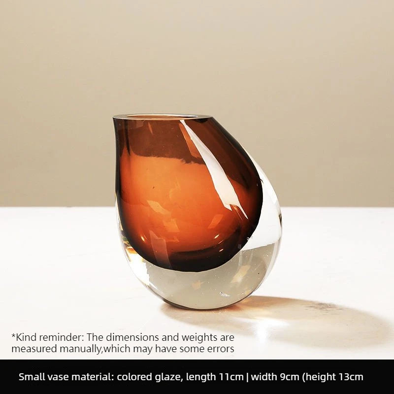 Amber Art Glass Vase | Minimal Two-Tone Glass Flower Vase