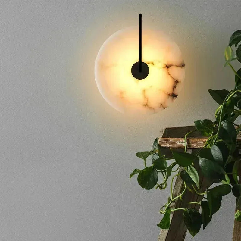 Lunar Marble Wall Light | Round LED Wall Lamp in Black or Gold