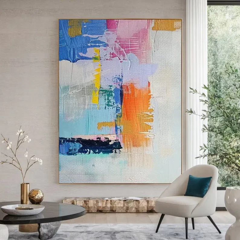Prism Colour Abstract Painting | Hand-Painted Bright Textured Canvas