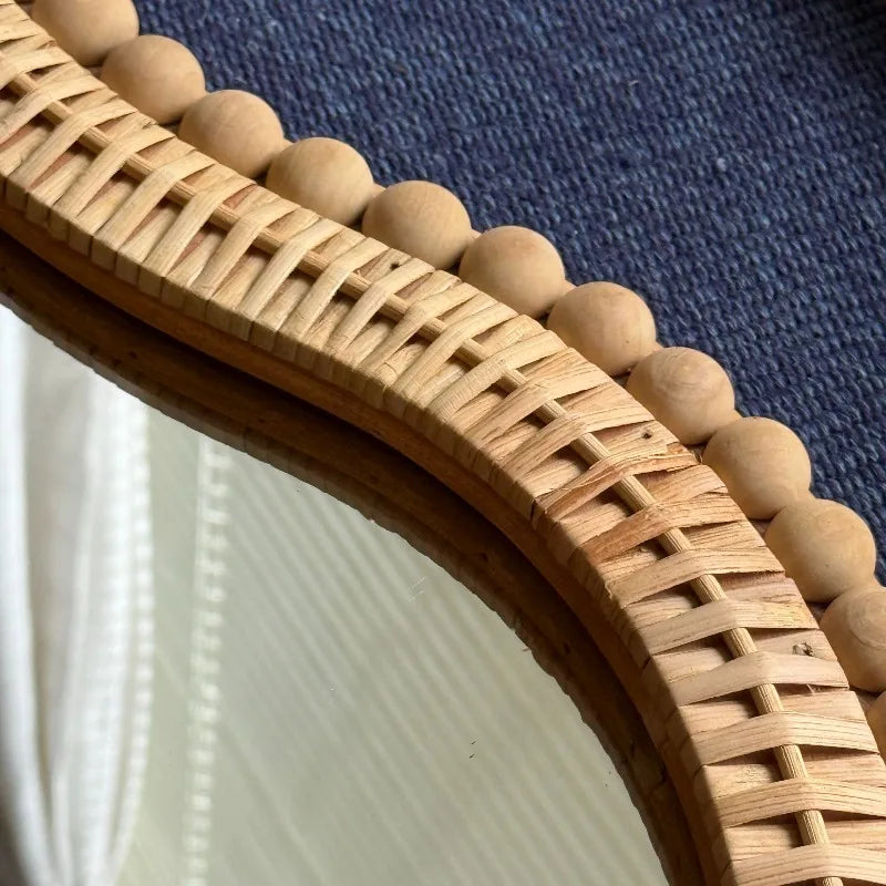 Ripple Rattan Wall Mirror | Wavy Asymmetric Woven Frame Mirror