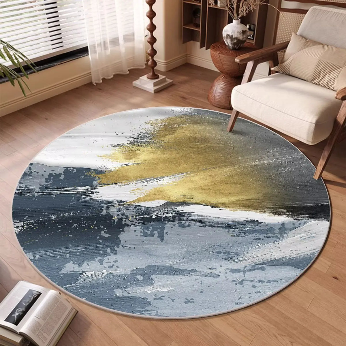 Lumen Abstract Round Rug | Soft Washable Circular Area Rug