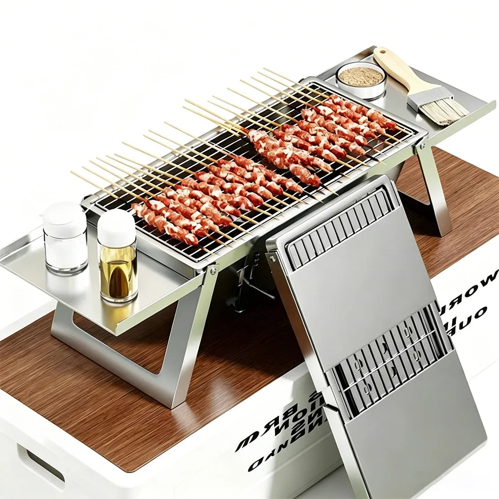 EmberFold Portable Charcoal BBQ | Folding Stainless Steel Camping Grill