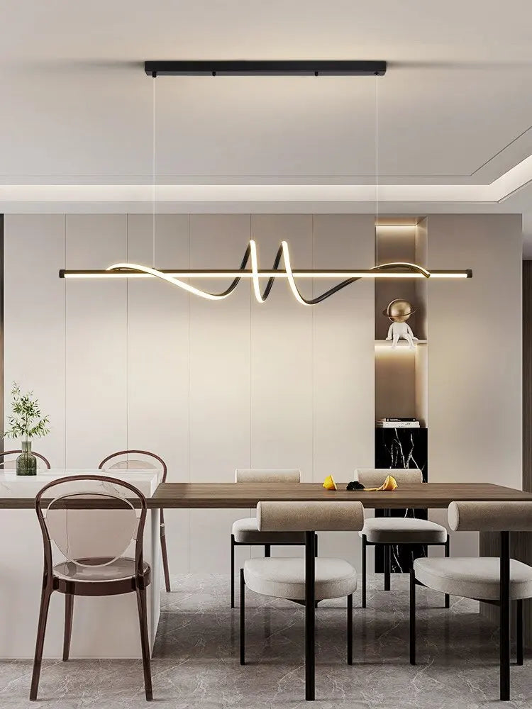 Ribbon LED Pendant | Modern Wave Dining Light, 100 or 120 cm