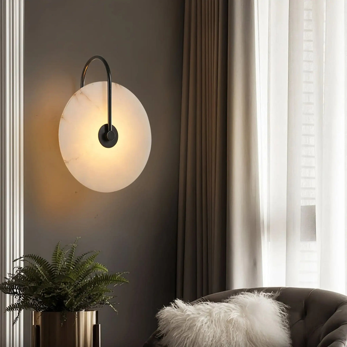 Lunar Marble Wall Sconce | Round Stone-Effect LED Wall Light