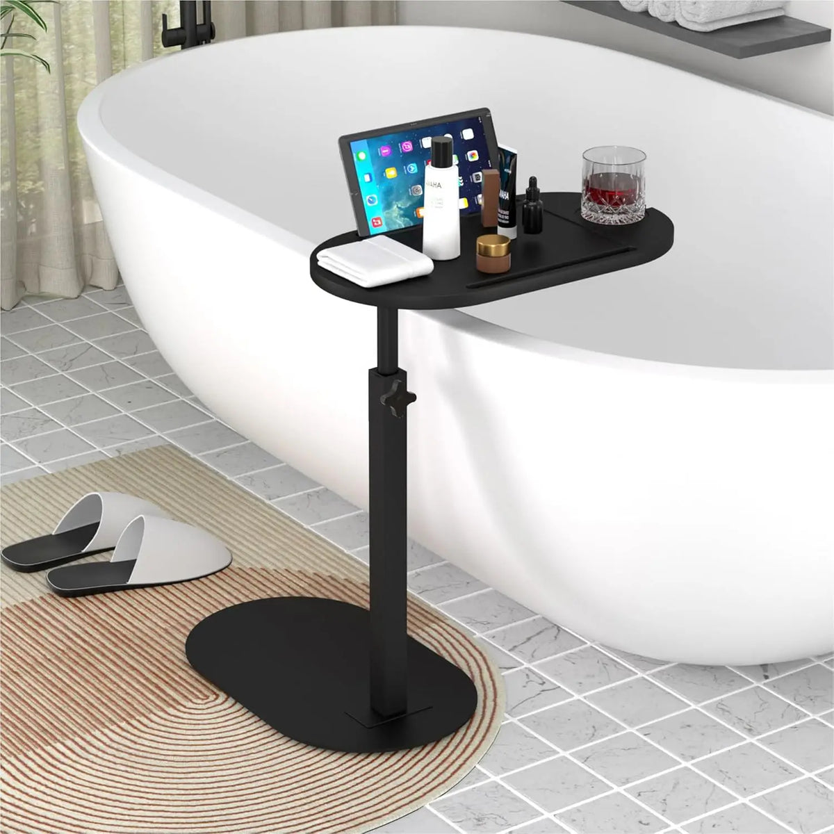 BathBistro Bamboo Bath Tray Table | Adjustable Freestanding Tub Caddy
