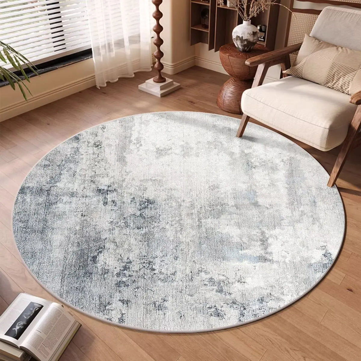 Lumen Abstract Round Rug | Soft Washable Circular Area Rug