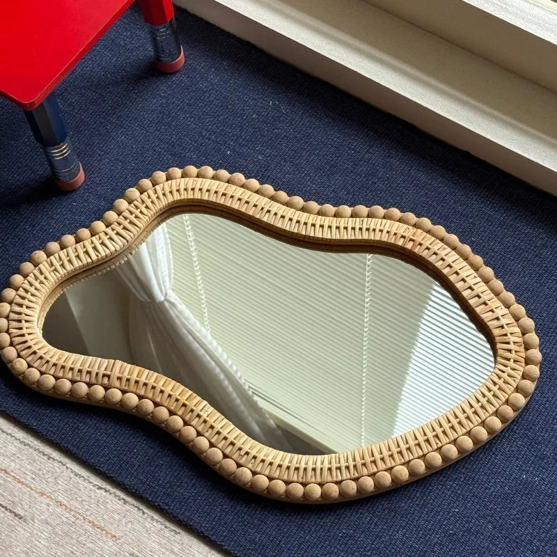 Ripple Rattan Wall Mirror | Wavy Asymmetric Woven Frame Mirror