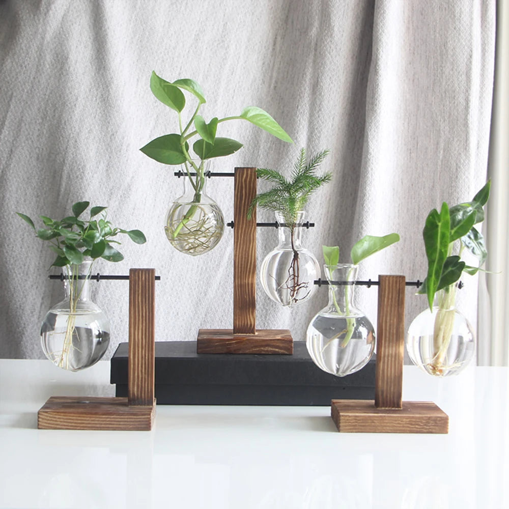 Arbor Bulb Vase | Glass Propagation Station with Wood Stand