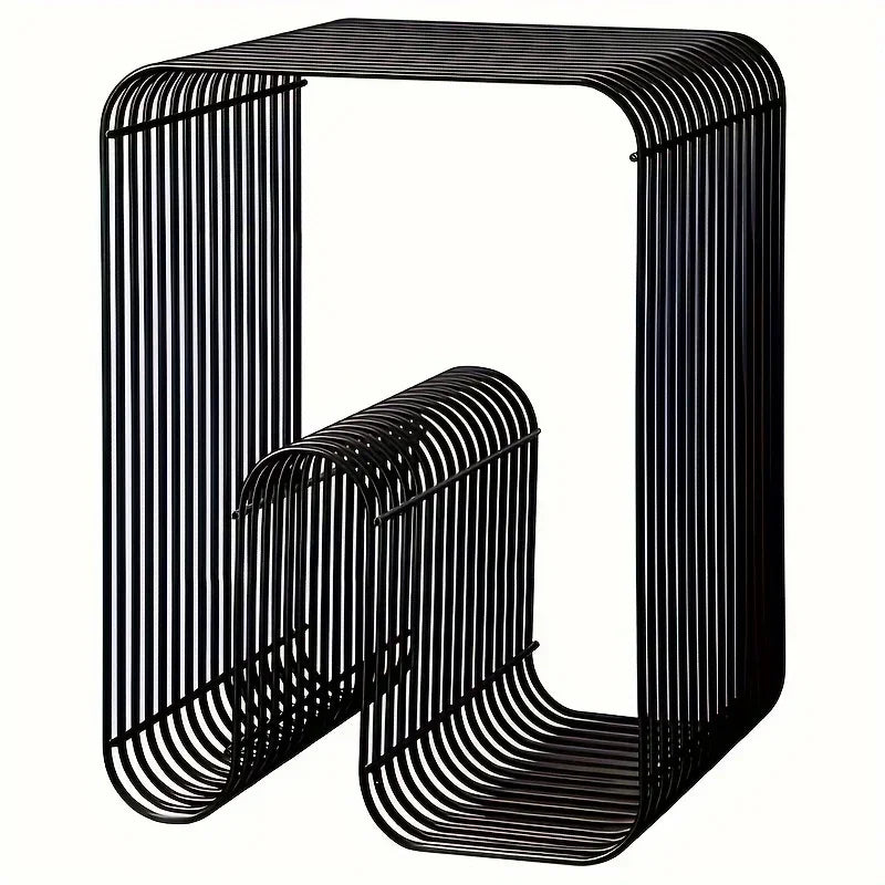 Arc Metal Side Table | Minimalist Bent Steel Accent Table with Shelf