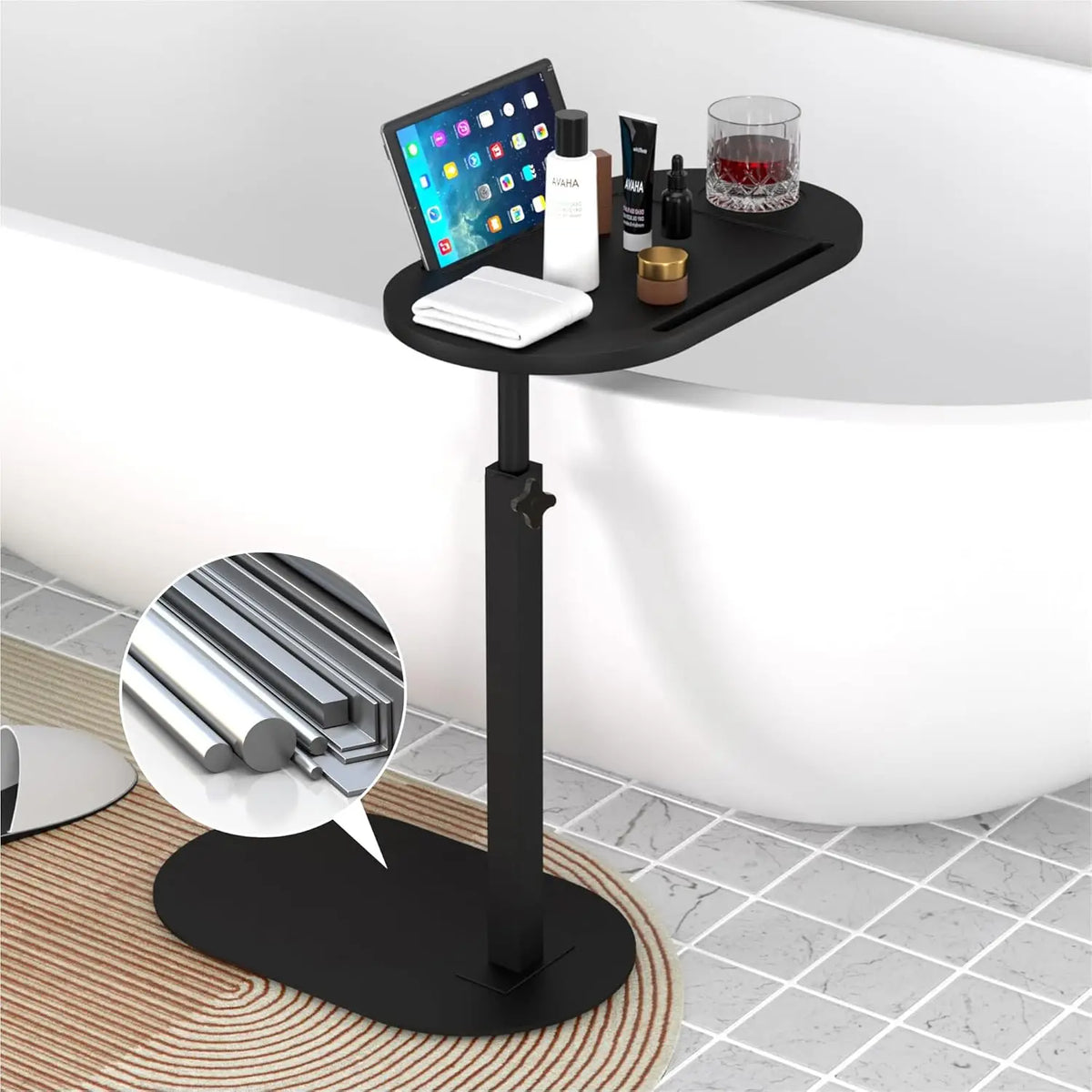 BathBistro Bamboo Bath Tray Table | Adjustable Freestanding Tub Caddy