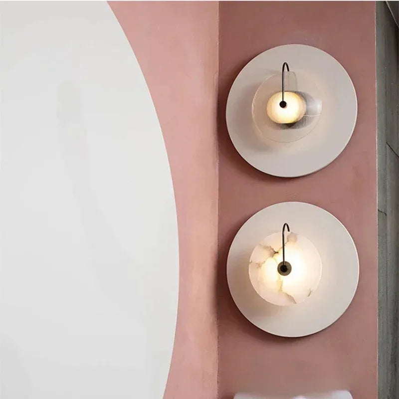 Lunar Marble Wall Light | Round LED Wall Lamp in Black or Gold