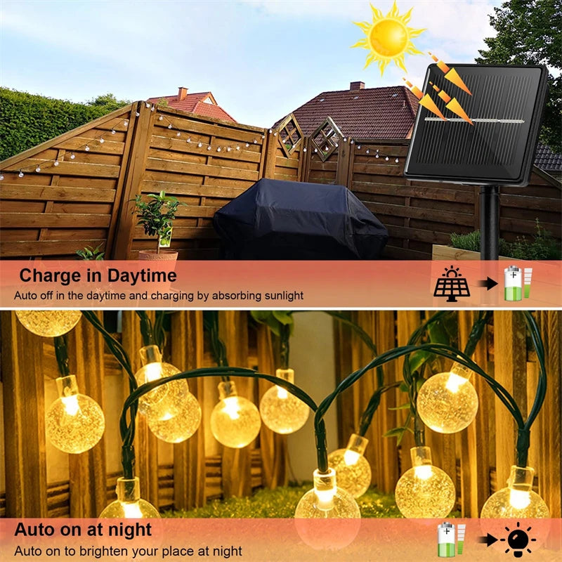 DewDrop Solar Lights | Crystal Globe String Lights, 8 Modes