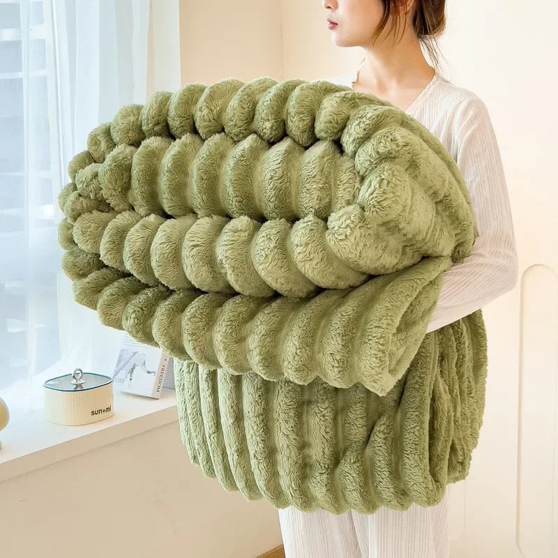 Cove Striped Flannel Throw | Plush Sofa & Bed Blanket