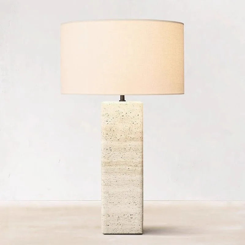Sable Travertine Table Lamp | Stone Base Lamp with Linen Shade