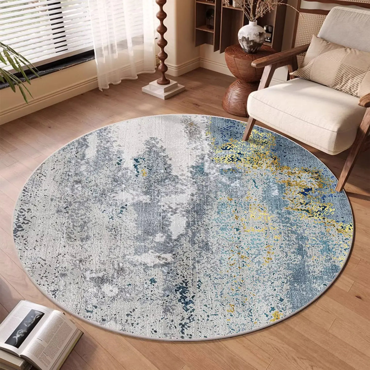 Lumen Abstract Round Rug | Soft Washable Circular Area Rug