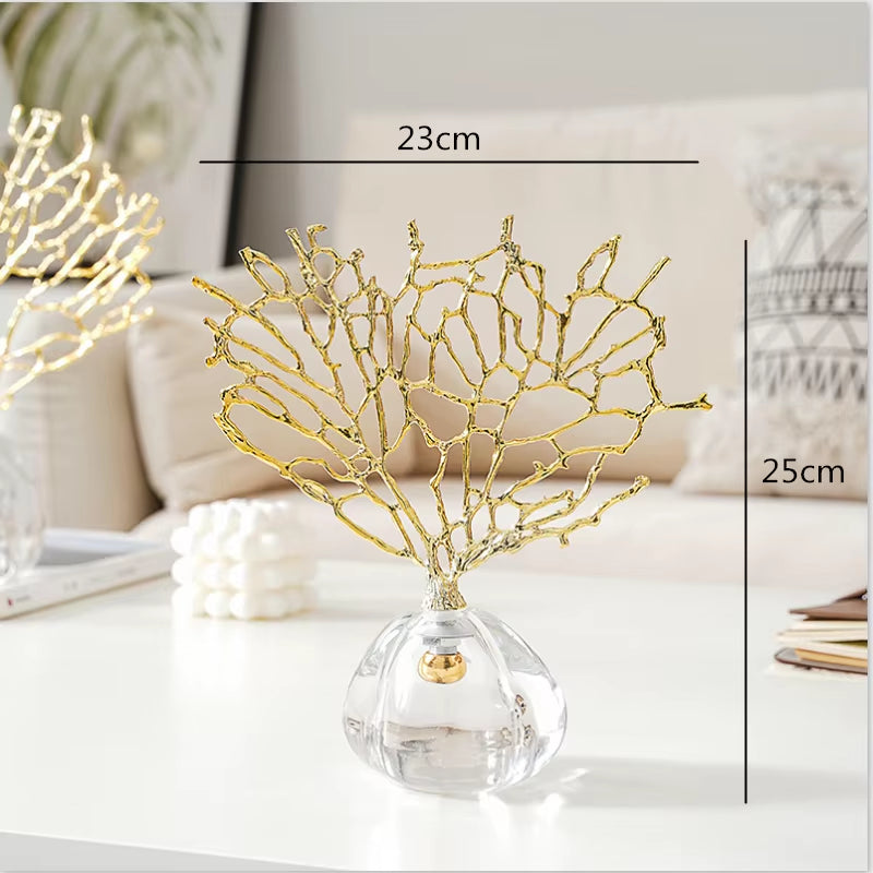 Gold-Tone Coral Sculpture with Faceted Clear Base