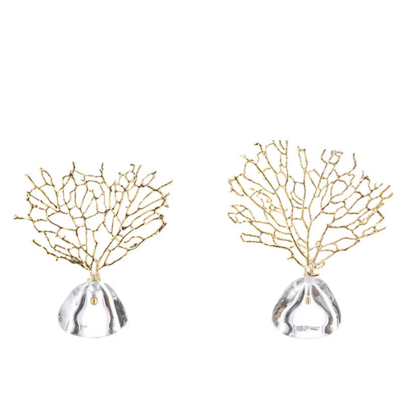 Gold-Tone Coral Sculpture with Faceted Clear Base