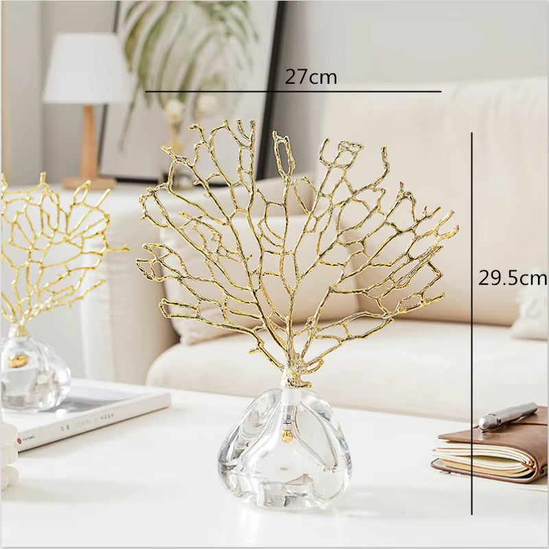 Gold-Tone Coral Sculpture with Faceted Clear Base