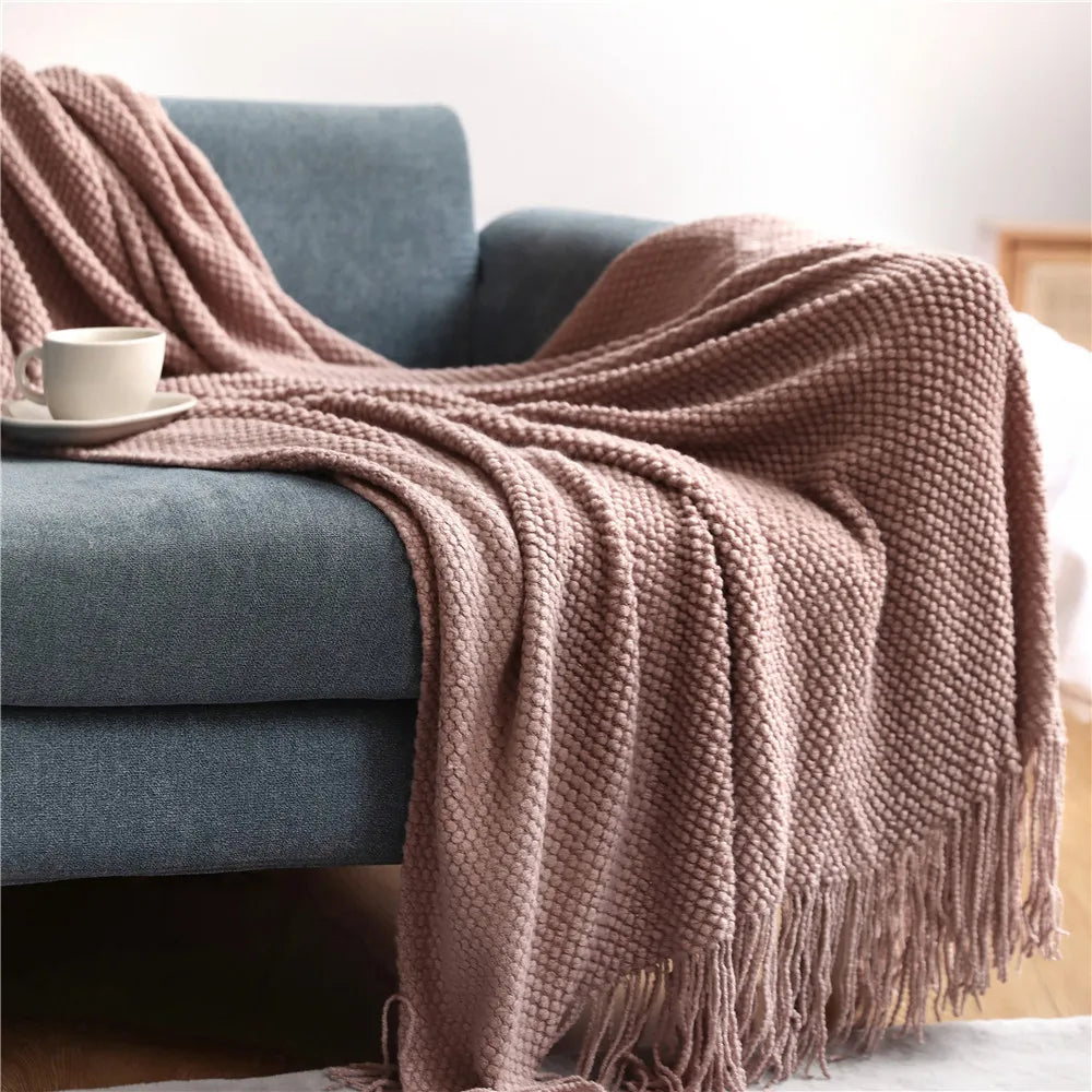 Hygge Chunky Knit Throw | Soft Tasselled Sofa Blanket