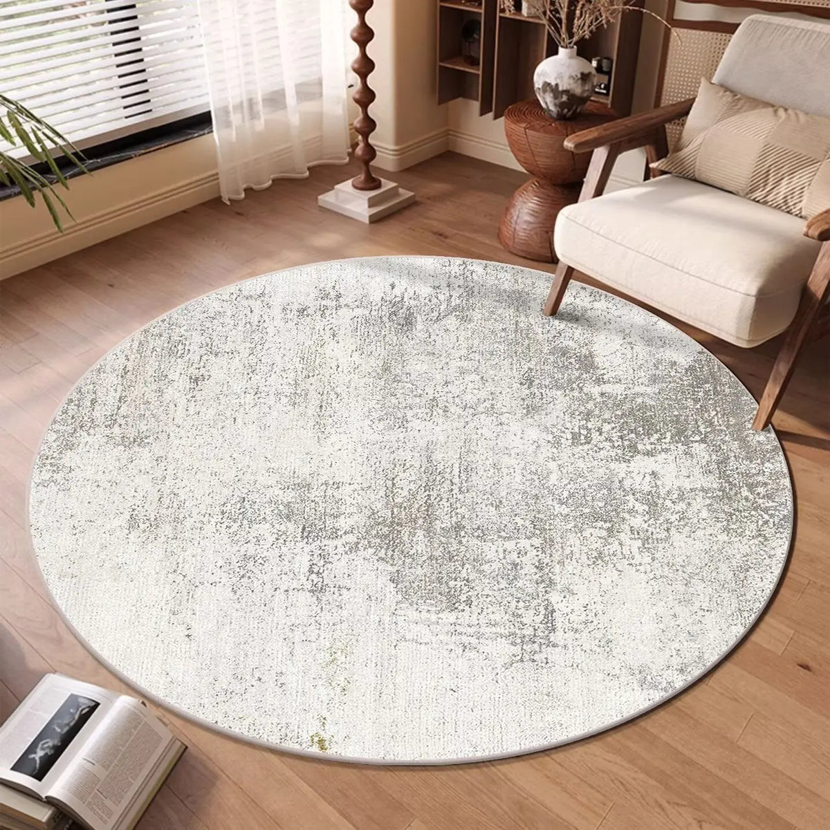 Lumen Abstract Round Rug | Soft Washable Circular Area Rug