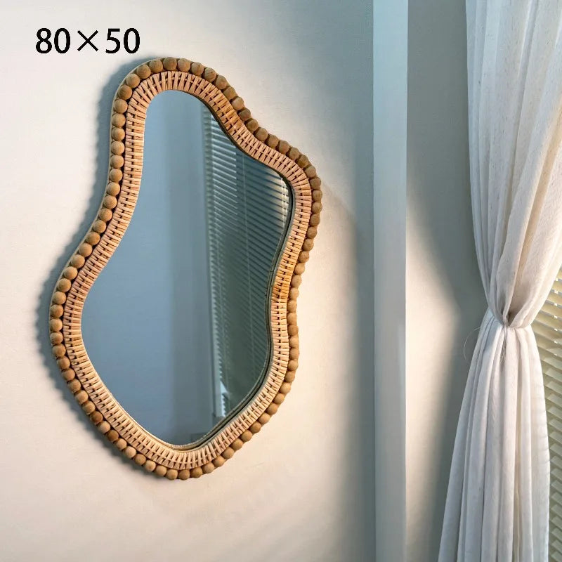 Ripple Rattan Wall Mirror | Wavy Asymmetric Woven Frame Mirror