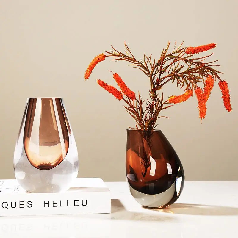 Amber Art Glass Vase | Minimal Two-Tone Glass Flower Vase