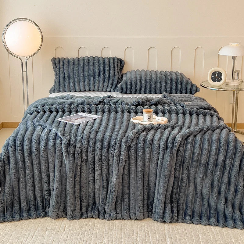 Cove Striped Flannel Throw | Plush Sofa & Bed Blanket