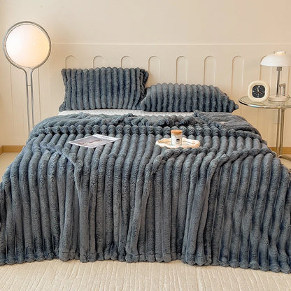 Cove Striped Flannel Throw | Plush Sofa & Bed Blanket