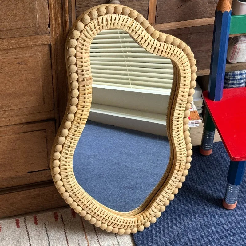 Ripple Rattan Wall Mirror | Wavy Asymmetric Woven Frame Mirror