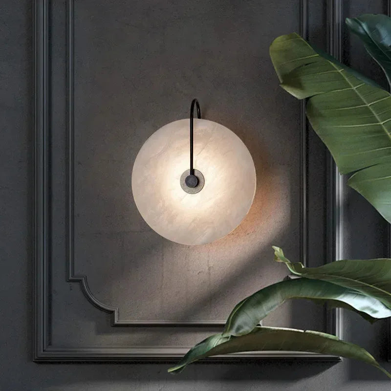 Lunar Marble Wall Light | Round LED Wall Lamp in Black or Gold