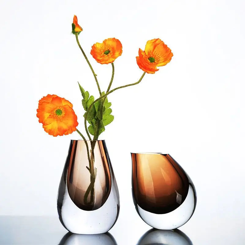 Amber Art Glass Vase | Minimal Two-Tone Glass Flower Vase