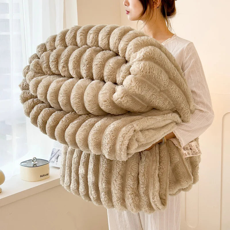 Cove Striped Flannel Throw | Plush Sofa & Bed Blanket