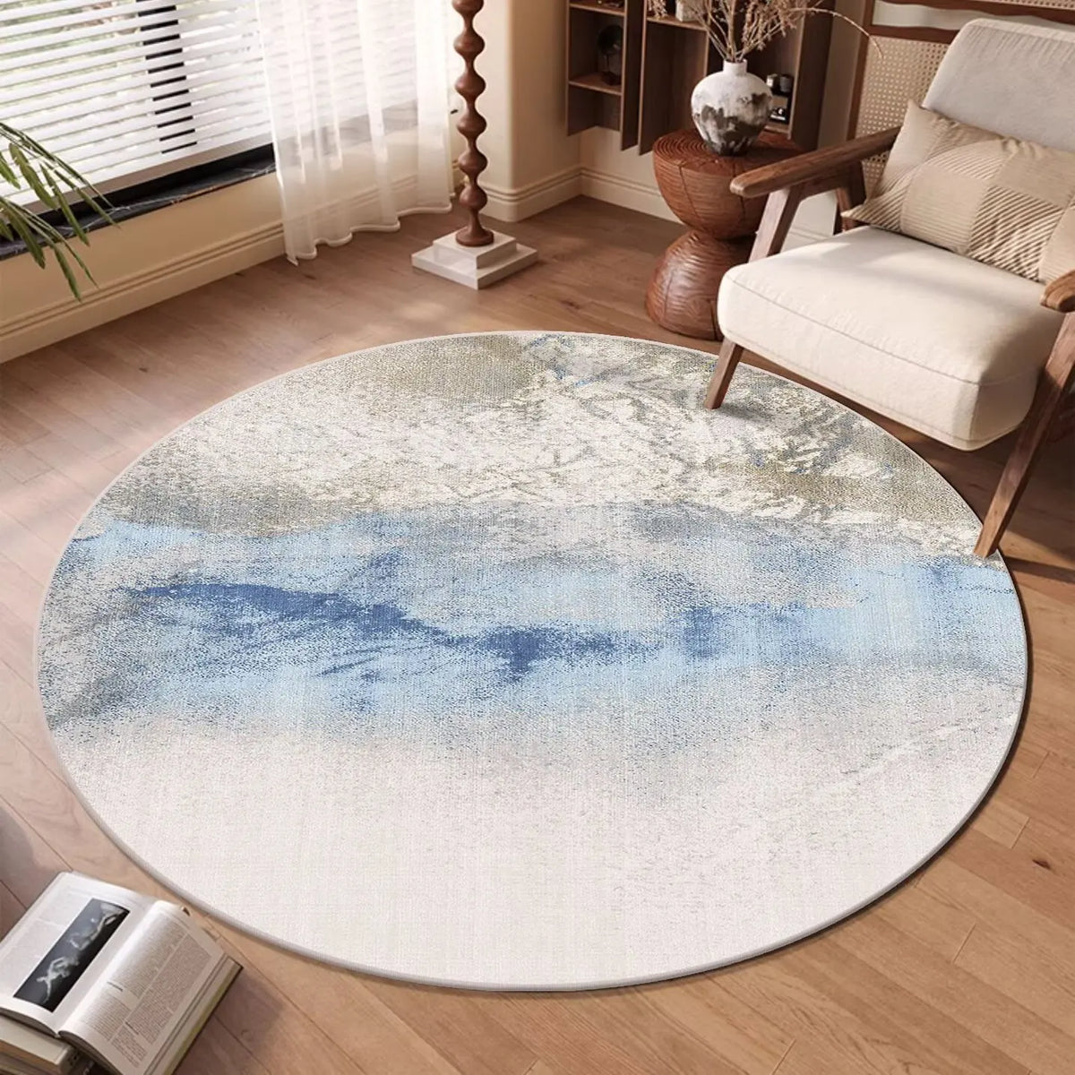 Lumen Abstract Round Rug | Soft Washable Circular Area Rug