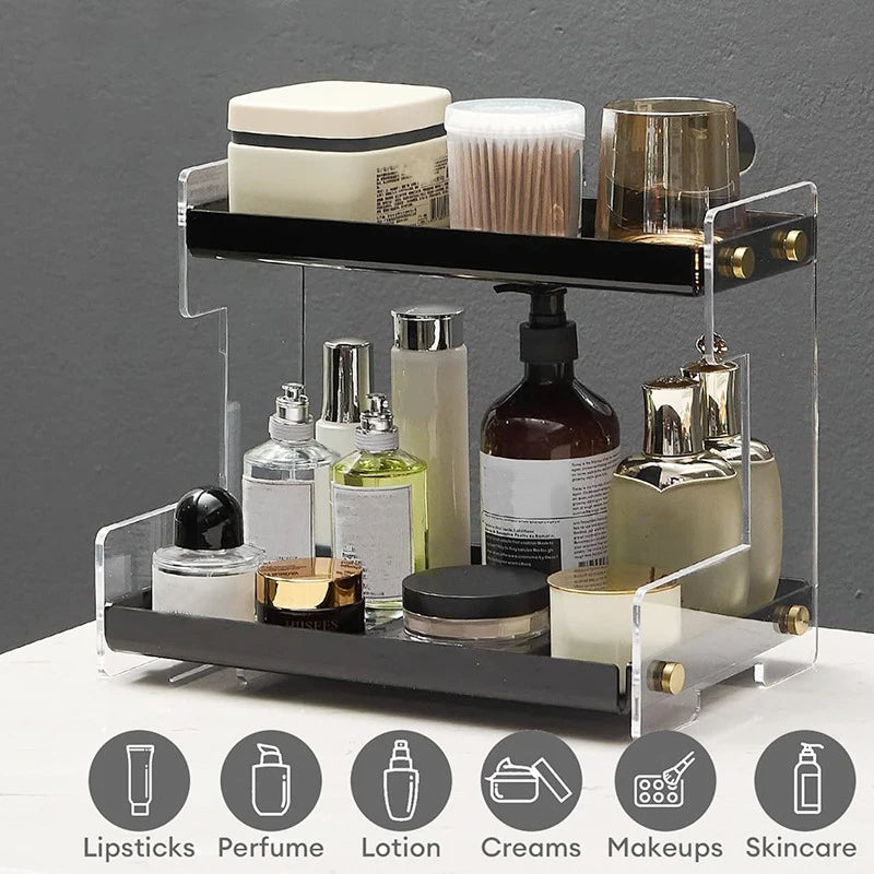 Clearview Acrylic Makeup Organiser | 2-Tier Vanity Storage Shelf