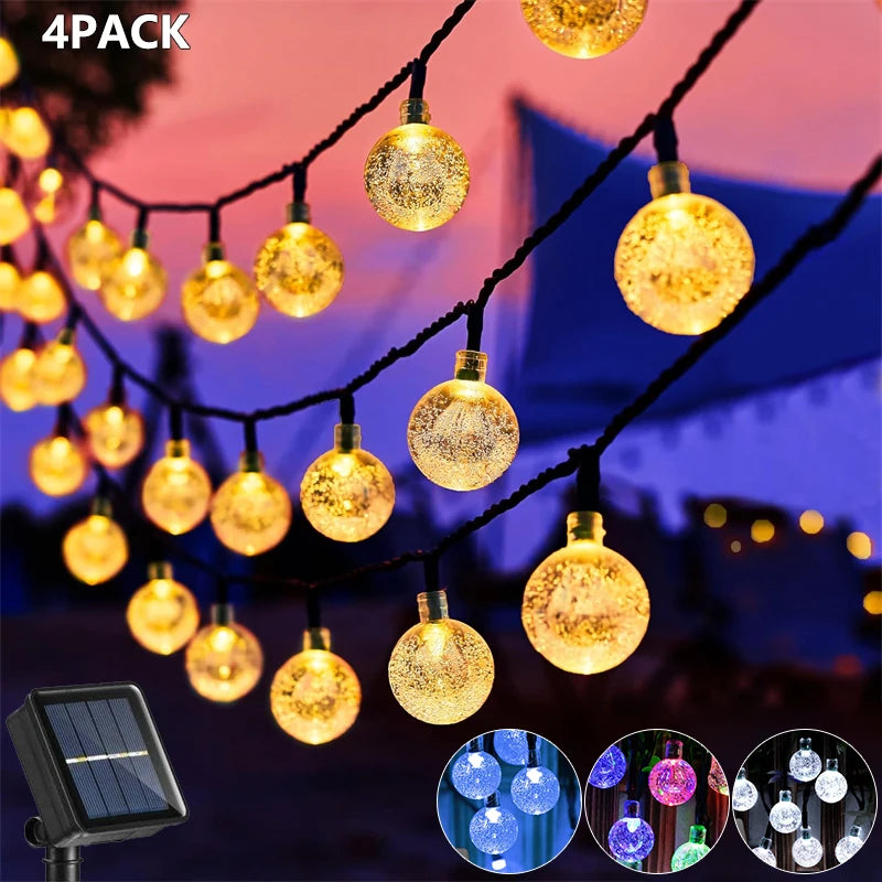 DewDrop Solar Lights | Crystal Globe String Lights, 8 Modes