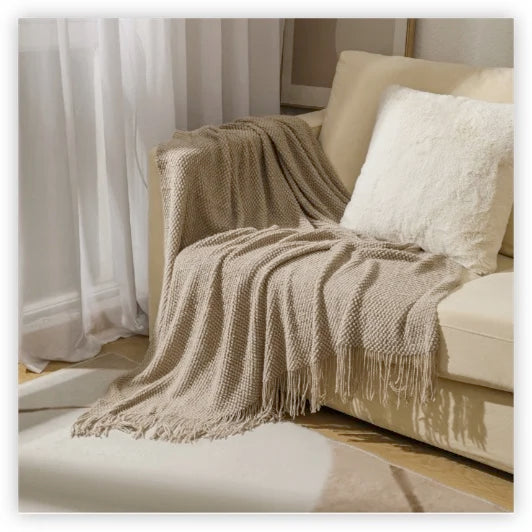 Hygge Chunky Knit Throw | Soft Tasselled Sofa Blanket