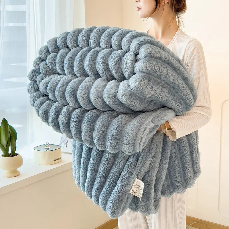 Cove Striped Flannel Throw | Plush Sofa & Bed Blanket