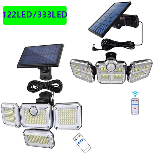 Quadrant Solar Flood Light | 4-Head Motion Sensor, 122 LED