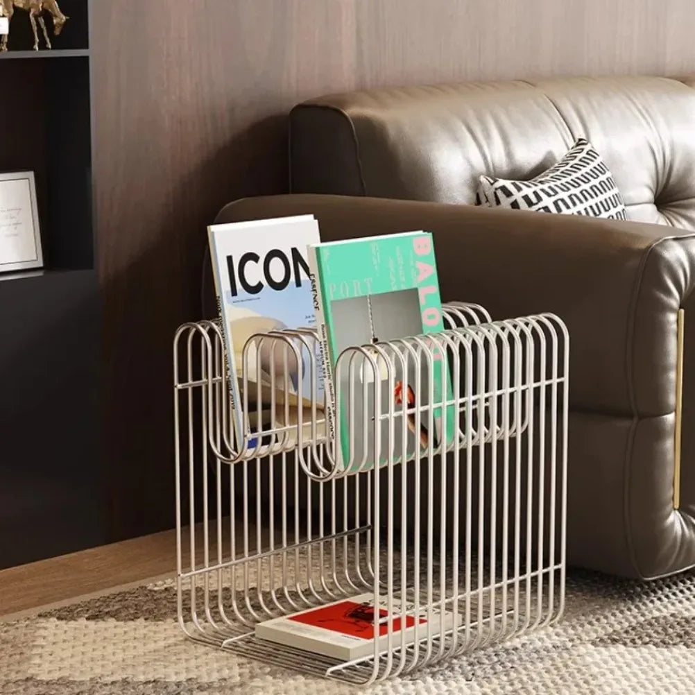 Grid Metal Side Table | Magazine Rack End Table