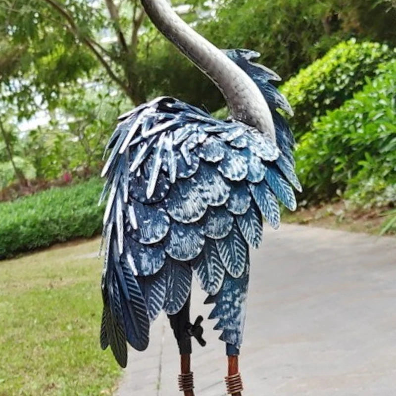 Azure Crane Garden Sculpture | Metal Bird Statue 62 cm