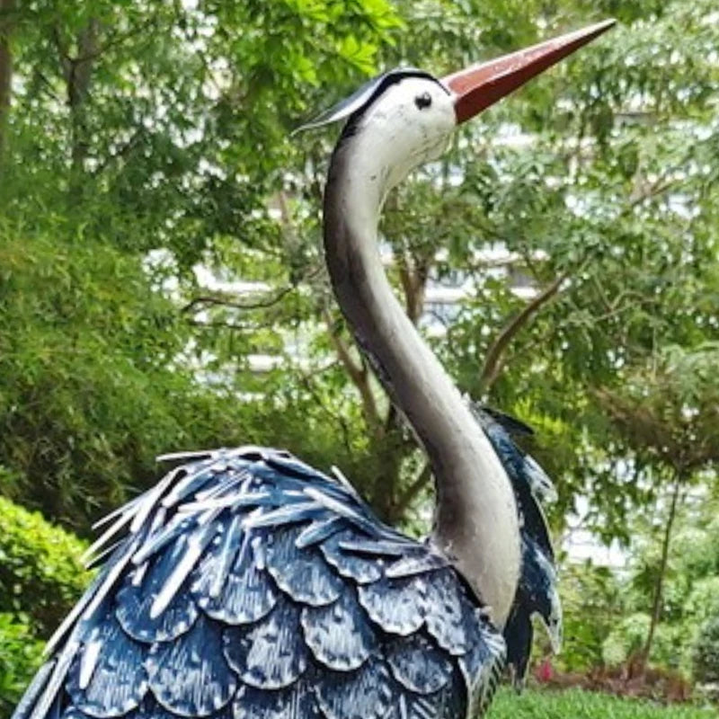 Azure Crane Garden Sculpture | Metal Bird Statue 62 cm