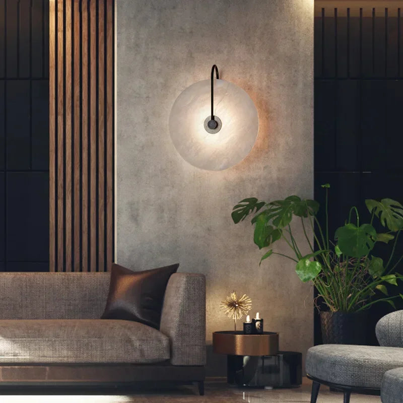 Lunar Marble Wall Sconce | Round Stone-Effect LED Wall Light