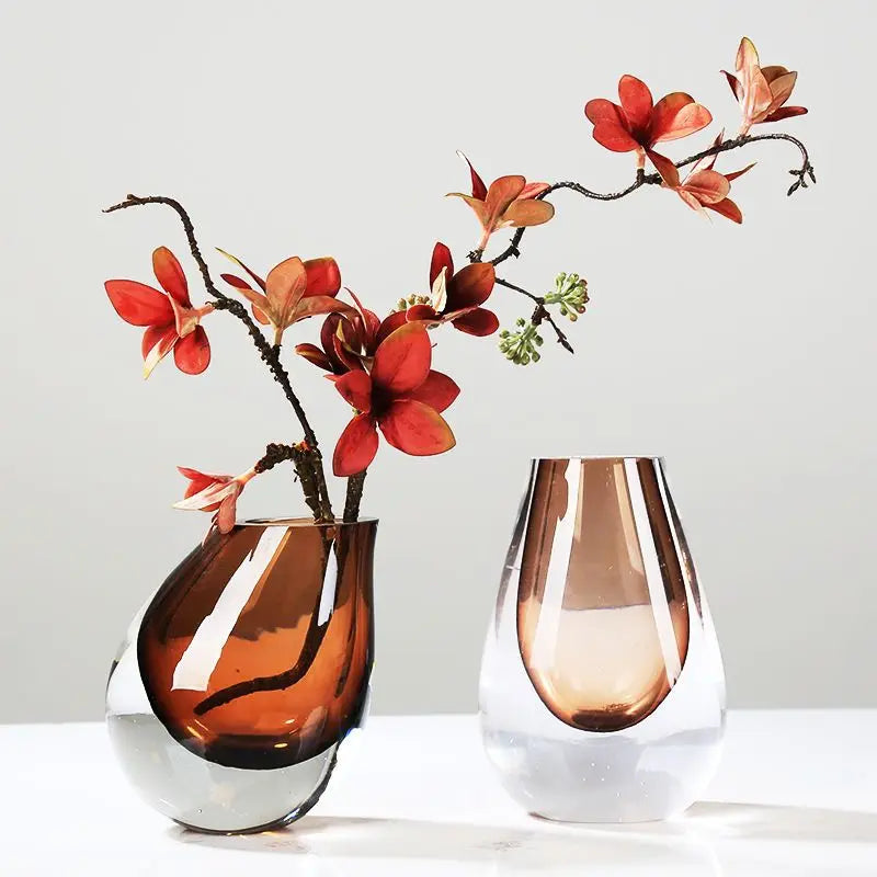 Amber Art Glass Vase | Minimal Two-Tone Glass Flower Vase