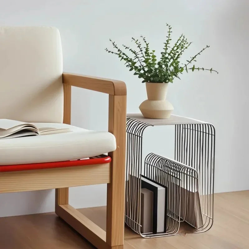 Arc Metal Side Table | Minimalist Bent Steel Accent Table with Shelf