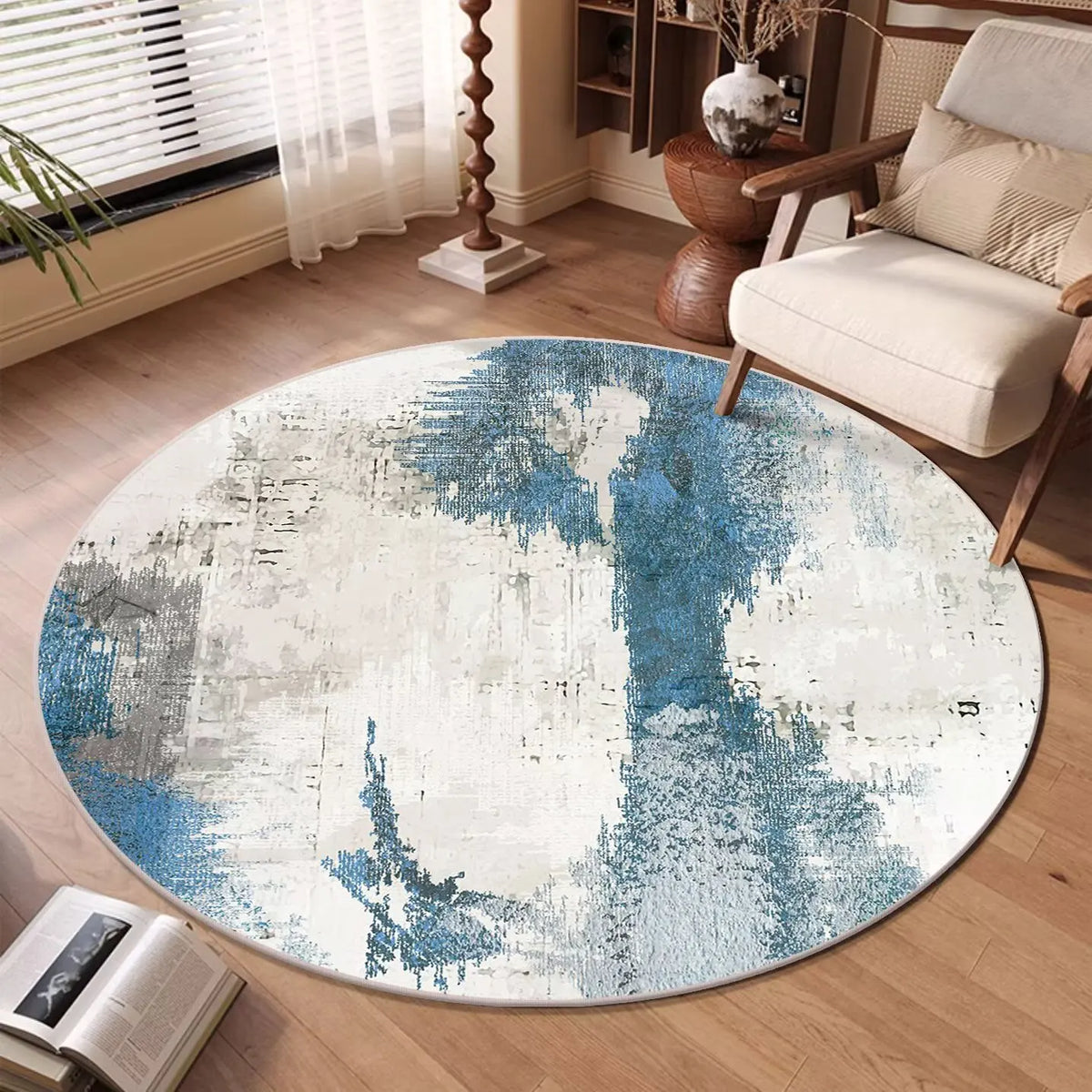 Lumen Abstract Round Rug | Soft Washable Circular Area Rug