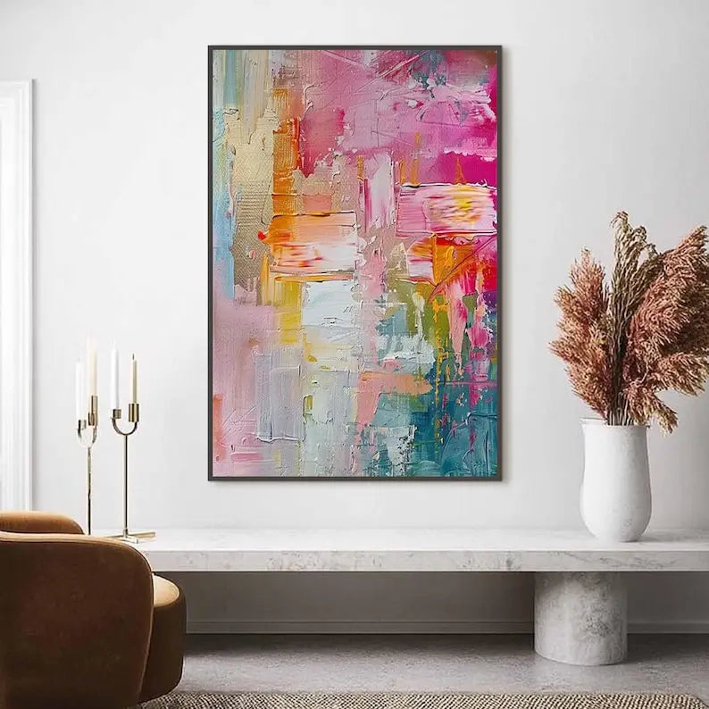 Prism Colour Abstract Painting | Hand-Painted Bright Textured Canvas
