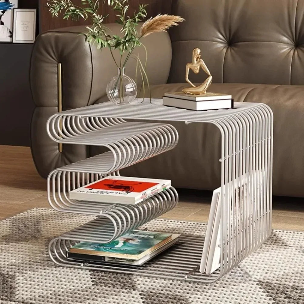 Grid Metal Side Table | Magazine Rack End Table
