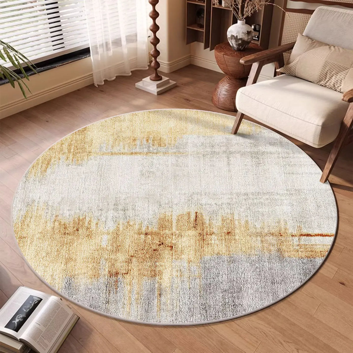 Lumen Abstract Round Rug | Soft Washable Circular Area Rug